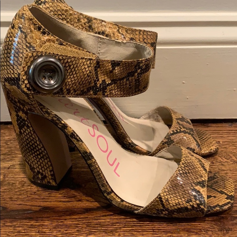 Heart Soul Snake Skin Blocked Heels